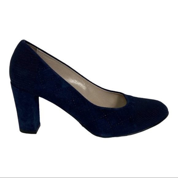 Aquatalia Blue Suede Studded Block Heel Pumps Size 6.5 Marvin K Beaded Platform - Picture 10 of 10